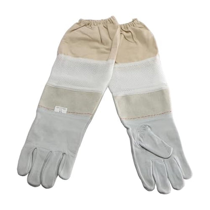 Beekeeping Gloves 2 Pairs Beekeeping Gloves Protective Long Sleeves Ventilated Breathable White Mesh Sheepskin and Cloth for Apiculture Beekeeper Glove for Beekeepers Protected Supplies(Large) - size: Large