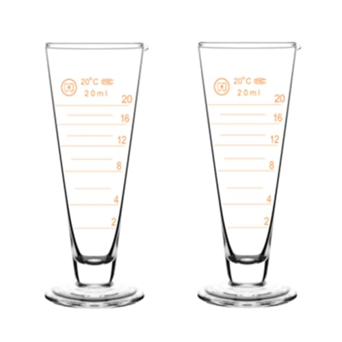 2Pcs 20ml Glass Conical Measures Beaker Graduated Measuring Cup with Spout Mouth Measuring Cylinder Lab Liquid Dispenser