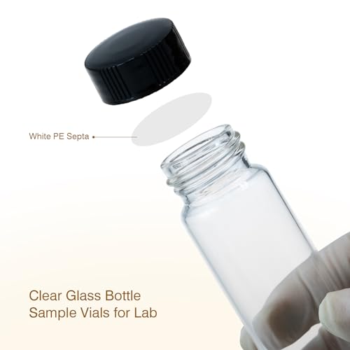 ALWSCI Sample Vial, Clear Glass 24-400 Thread Storage Vial, 20 ml Capacity, 27.5 mm I.D. x 57 mm with 24-400 Black Closed Cap, PE Liner, pack of 100 - color: Clear, size: 27*57mm & 20ml (5dram)