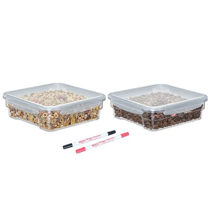 2 Pack 2 QT Commercial Airtight Food Storage Containers, Clear Polycarbonate Kitchen Ingredient Storage Containers, Stackable Food Prep Containers for Spices, Seasonings, Nuts, Shallow Model - size: 2 X 2.0(QT)-Shallow