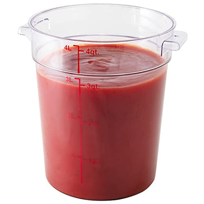 Met Lux 4 Quart Food Storage Container, 1 Round Commercial Storage Container - Lid Sold Separately, With Volume Markers, Clear Plastic Food Prep Bucket, Space-Saving Storage - size: 4 qt, style: 1 Count