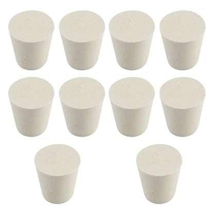 White Tapered Shaped Solid Rubber Stopper, Size 3#" 0.9x0.7x1inch / 23x17x26mm, 10 per Package - size: 3#,10pcs