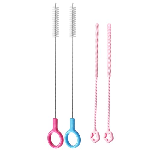 AONEZ Straw Cleaner Brushes Set of 4 - Silicone Straw Cleaner Brush - Straw Brush with Non-Slip Handle in Extra-Long Straw Brush for Metal, Glass, Plastic Reusable Drinking Straws