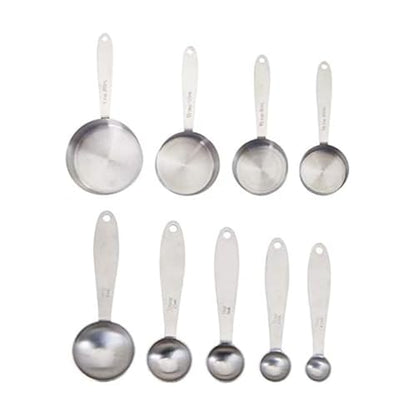 Farberware Measuring Cups and Spoons Set, 9-Piece Stainless Steel Kitchen Measuring Set with Engraved Measurements, Nesting Design with Rings for Easy Storage