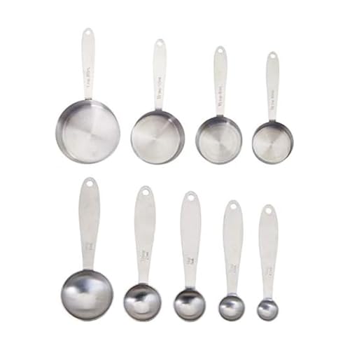 Farberware Measuring Cups and Spoons Set, 9-Piece Stainless Steel Kitchen Measuring Set with Engraved Measurements, Nesting Design with Rings for Easy Storage