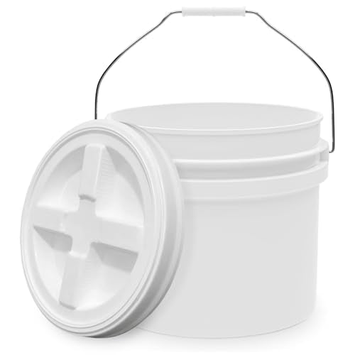 3.5-Gallon White Bucket Pail with Gamma Seal Screw on Airtight Lid, Heavy-Duty 90MIL Extra Durable, Food Grade, Metal Handles with Plastic Grip for Easy Carrying, Easy Stack & Store, BPA Free - 1 Pack - color: White - 3.5 Gallon, size: 1 Pack