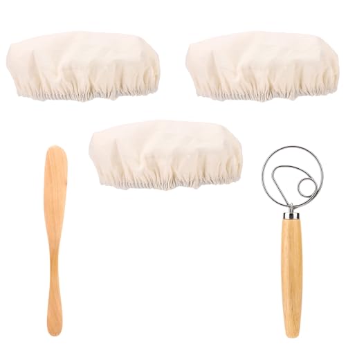 3 Pcs Sourdough Starter Jar Cloth Covers with Dough Scraper & Danish Sour Dough Whisk, Bread Fermentation Jam Cover Bread Making Supplies & Baking Tools Kit