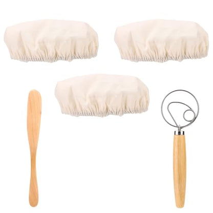 3 Pcs Sourdough Starter Jar Cloth Covers with Dough Scraper & Danish Sour Dough Whisk, Bread Fermentation Jam Cover Bread Making Supplies & Baking Tools Kit
