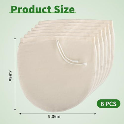 6 Pack Juice Bags, 8.66 x 8.66 Inch Juicing Bag for Cast Iron Juicer, Reusable Cheesecloth Bags for Straining, Fine Mesh Structure for Pure Juice, No Pulp or Seeds, with Drawstring, Round