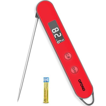 Instand Read Thermometer for Cooking, Digital Meat Thermometer Magnetic One AAA Battery, Folding Food Temp for Grill, BBQ, Steak, Candy, Large Screen, Pocket Kitchen Utensils & Gadgets (Red) - color: Red