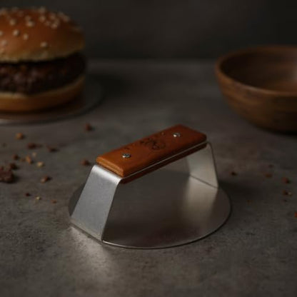 Unbreakable Smash Burger Press 6" – Heavy-Duty Stainless Steel Burger Smasher with Handmade Custom Wood Handle, Rust-Proof Press for Crispy Burgers, Bacon & Griddle Cooking