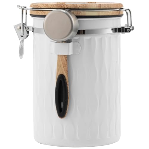 TEDSWAIT Coffee Container with Sealed Cantilever Lid and Scoop, Airtight Stainless Steel Kitchen Food Storage Canister with Date Tracker, 1.8L(White) - color: White