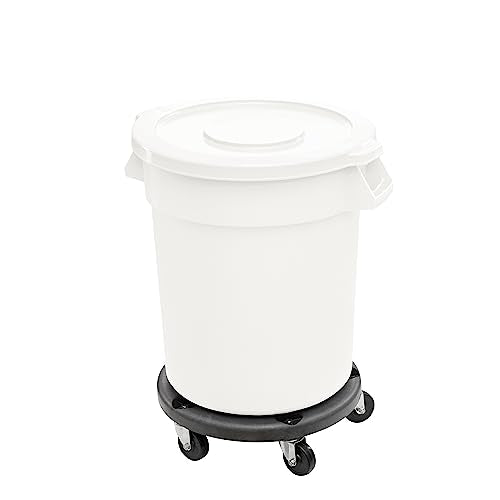 32 Gallon White Round Commercial Trash Can with Lid and Dolly, Ingredient Bin, Round Food Storage Container for Kitchen/Food Prep/Storing - color: White, size: 32 Gallon with Lid and Dolly