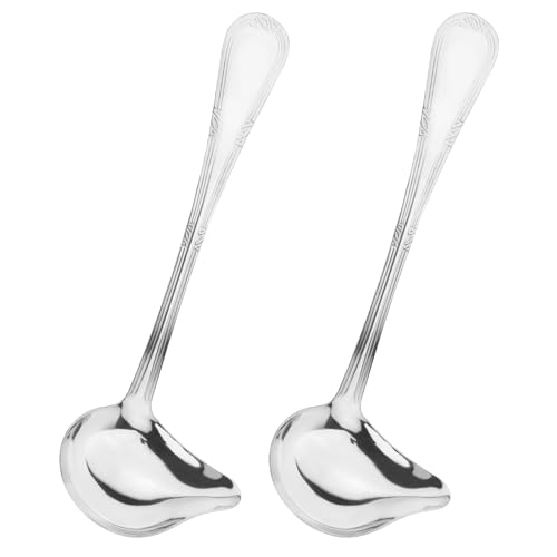 2 Pcs Gravy Spoon Ladle Small Ladle with Pouring Spout 18/10 Stainless Steel Sauce Drizzle Spoon for Spooning Gravies and Sauces, 7.8 Inches