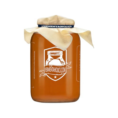 Printed Kombucha Jar Kit - 1 Gallon Glass Jar for Brewing Kombucha - Brew Notes Printed On Jar - Includes Muslin Cover, Rubber Band, & Marker - Lid Included for Storage - Perfect Home For Your SCOBY