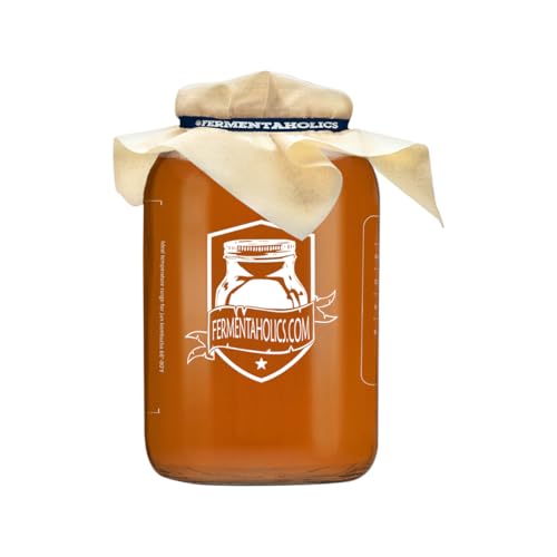 Printed Kombucha Jar Kit - 1 Gallon Glass Jar for Brewing Kombucha - Brew Notes Printed On Jar - Includes Muslin Cover, Rubber Band, & Marker - Lid Included for Storage - Perfect Home For Your SCOBY
