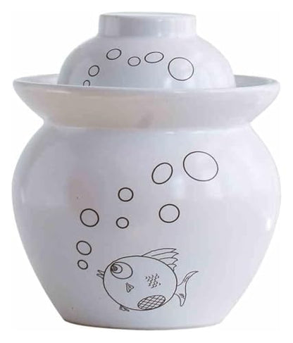 Fermentation Jars，Fermentation Crock Jar,Sauerkraut Crock,White Traditional Chinese Ceramic Fermentation Crock Jar Pickling Jar With Water Seal Airlock Lid,Large Thickened Ceramic Pickle Jar Kimchi Po - size: 0.6KG