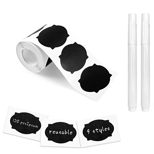 Chalkboard Labels, 120 Pcs Black Reusable Waterproof Labels Stickers with 2 White Chalk Markers, Kitchen Pantry Sticker Labels for Containers, Mason Jars, Condiments, Food Storage (Turtle Shap - style: Turtle