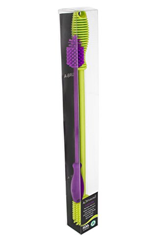 A-Brush Silicone Bottle Cleaner Brush, 2 Piece Set, Flexible, Long Handle - Water Bottle Cleaner, Baby Bottle Nipple Brush for Plastic & Glass, BPA-Free Dish Washing Brush A2S Protection - color: Green - Purple 2pk