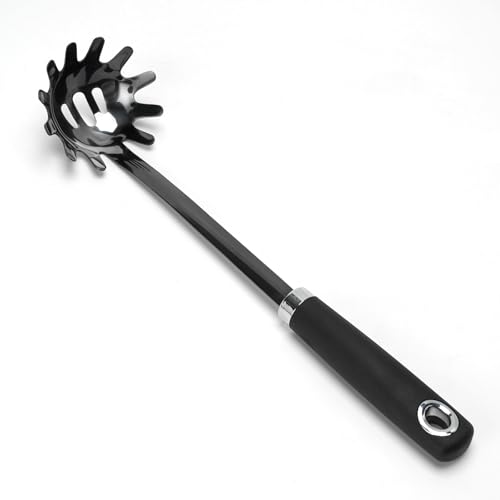 Black Stainless Steel Pasta Spoon, Spaghetti Server with Teeth, Metal Pasta Fork for Noodles, Linguine, Fettuccine and Macaroni, Dishwasher Safe - color: Z-Black Spaghetti