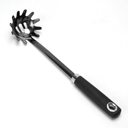 Black Stainless Steel Pasta Spoon, Spaghetti Server with Teeth, Metal Pasta Fork for Noodles, Linguine, Fettuccine and Macaroni, Dishwasher Safe - color: Z-Black Spaghetti
