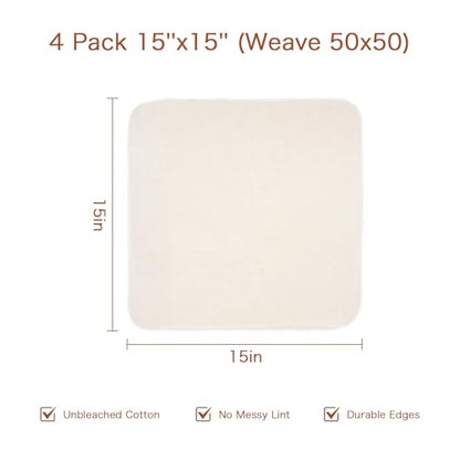 Precut Cheesecloth, 15 x 15'' 4 Pack, Grade 100,Reusable Ultra Fine Cloth Strainer for Straining, Cooking & Juicing, 100% Unbleached Cotton Cheese Cloth for Making Cheese,Washable - size: 15x15'' 4 Pack