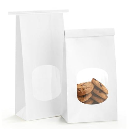 BagDream Bakery Bags with Window 100Pcs 4.5x2.36x9.6 Inches White Kraft Paper Bags with Window, Tin Tie Tab Lock, for Bakrery, Cookie, Coffee Bean, Snack - color: White