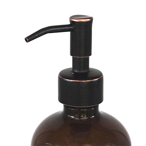 2 Pack Thick Amber Glass Pint Jar Soap Dispenser with Oil Rubbed Bronze Stainless Steel Pump, 16ounce Boston Round Bottles Dispenser with Rustproof Pump for Essential Oil, Lotion Soap | ORB Stainless Steel Pumps - color: Oil Rubbed Bronze Dispenser