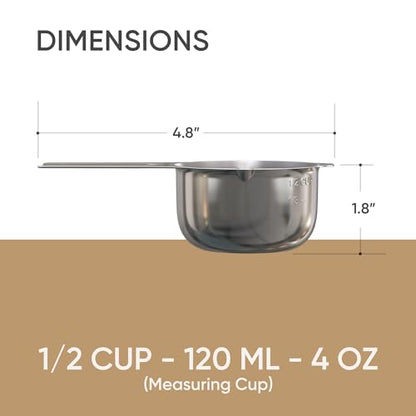 Color Up ½ Cup Measuring Cup (120 ml) – Premium Chrome Stainless Steel, Accurate for Wet & Dry Ingredients, Embossed Markings, Easy-Pour Spouts, Dishwasher-Safe, Kitchen Essential - size: 1/2 Cup (120 ml) Stainless