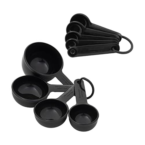 KitchenAid Universal Easy To Read Measuring Cup and Spoon Set with Soft Grip Handle for Maximum Control, Hang Hole and Nesting For Easy Storage, Dishwasher Safe, 9 Piece, Black - color: Black