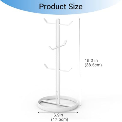 Mug Holder Tree,Coffee Mug Tree with 6 Hooks, Coffee Cup Holder,Stainless Steel Home Storage Mug Standing Rack for Big Mugs,Coffee Cup Countertop Stand Holders (White) - color: White