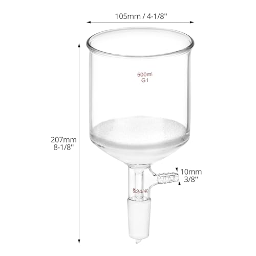 QWORK 500ml Filtering Buchner Funnel Medium Frit (G1) Lab Glassware with Standard 24/40 Joint and Vacuum Serrated Tubulation, 94mm I.D
