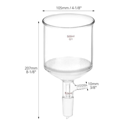 QWORK 500ml Filtering Buchner Funnel Medium Frit (G1) Lab Glassware with Standard 24/40 Joint and Vacuum Serrated Tubulation, 94mm I.D