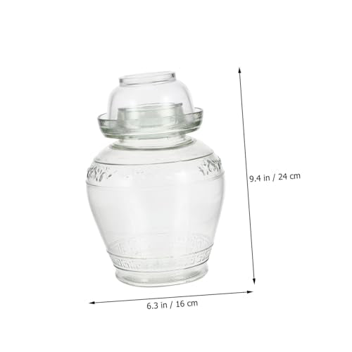 Airtight Glass Pickle Jar 5lb Household Food Storage Container with Water Seal Lid, Thickened Glass Fermentation Crock Set Including Inner Lid, Brush, and Tongs for Kitchen