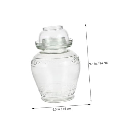 Airtight Glass Pickle Jar 5lb Household Food Storage Container with Water Seal Lid, Thickened Glass Fermentation Crock Set Including Inner Lid, Brush, and Tongs for Kitchen