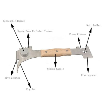 AukBeeFun Multipurpose Steel Hive Tools with Wooden Handle and 7 Functions Beekeeping Hive Scraper Tool Professional Beekeeping Equipment