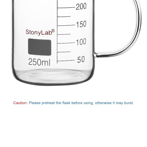 stonylab Glass Beaker with Handle, Borosilicate Glass Graduated Low Form Griffin Beaker with Handle and Pouring Spout, 250 ml - size: 250 ml