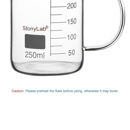 stonylab Glass Beaker with Handle, Borosilicate Glass Graduated Low Form Griffin Beaker with Handle and Pouring Spout, 250 ml - size: 250 ml