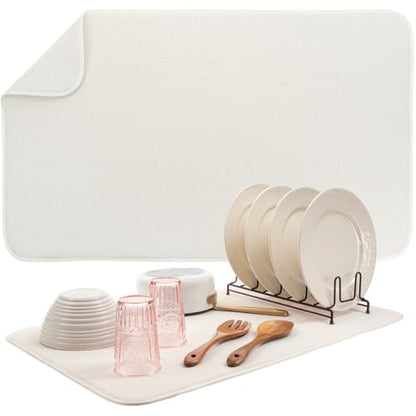 S&T INC. Dish Drying Mat Jumbo, 18” x 30”, Absorbent Microfiber Kitchen Counter Mat, Dish Drying Pad for Dishes, Utensils, Pots and Pans, Jumbo, Cream - size: 18" x 30"