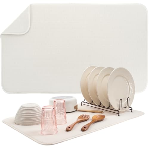 S&T INC. Dish Drying Mat Jumbo, 18” x 30”, Absorbent Microfiber Kitchen Counter Mat, Dish Drying Pad for Dishes, Utensils, Pots and Pans, Jumbo, Cream - size: 18" x 30"