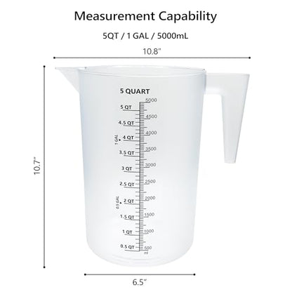 Large 5000 ml Measuring Cup, 1 Gallon Measuring Pitcher with Quart, Gallon & mL Markings, Heavy-Duty Measuring Container for Engine Oil, Chemicals, Mixing & Fluid Transfer - size: 1 Gal (5 QT / 5000 mL）