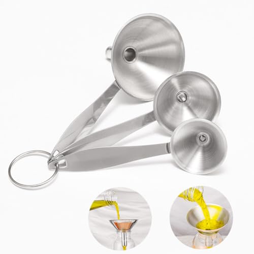 Small Funnels for Filling Bottles-3Pcs Stainless Steel Kitchen Funnel Set,Mini Long Handle Metal Funnels Food Grade Mini Metal Funnel for Powder Oil Fluid Spice