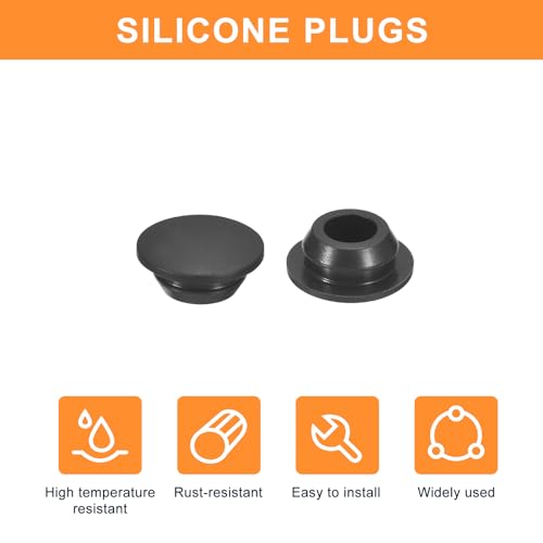 UXCELL 25pc Silicone Plugs, Rubber Round Snap-in Locking Hole Plugs for 10-10.5mm, Waterproof Hole Stoppers for Metal Tube & Furniture End Caps, Black - size: 10-10.5mm