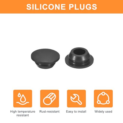 UXCELL 25pc Silicone Plugs, Rubber Round Snap-in Locking Hole Plugs for 10-10.5mm, Waterproof Hole Stoppers for Metal Tube & Furniture End Caps, Black - size: 10-10.5mm