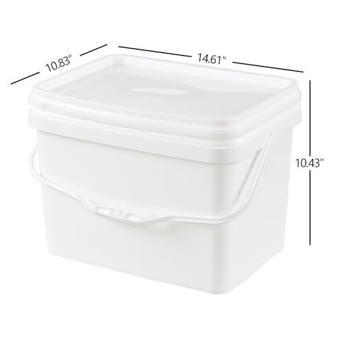 Pack of 4 Paint Bucket with Airtight Lid, 5 Gallon White Plastic Paint Can Tub 20L Rectangle Pail with Handle, Food Grade Bucket Pail