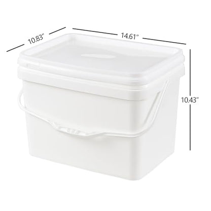Pack of 4 Paint Bucket with Airtight Lid, 5 Gallon White Plastic Paint Can Tub 20L Rectangle Pail with Handle, Food Grade Bucket Pail