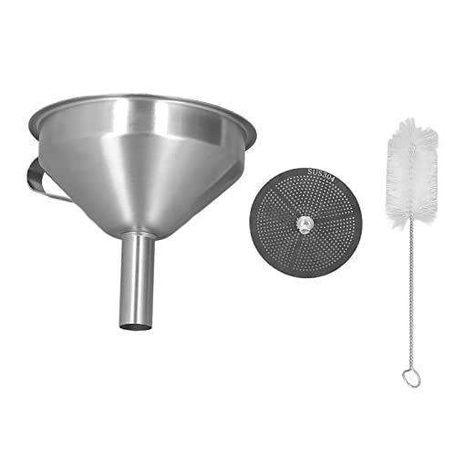 Stainless Steel Kitchen Funnel, Kitchen Funnel Food Grade Metal Funnel Multi Use Premium Metal Cooking Funnels with Strainer Brush for Filling Bottles Transferring Liquid Oil Milk