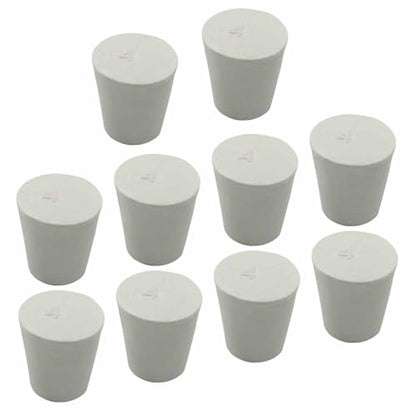 Bonsicoky 10 Pack Solid Rubber Stoppers, Size 4#, White | Tapered Shaped Lab Bungs Plug, For Flask, Plug Holes, Test Tube - size: 4#