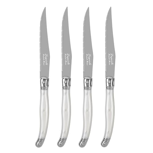 French Home Laguiole Connoisseur 4-Piece Pearl White Steak Knife Set - color: Pearl White