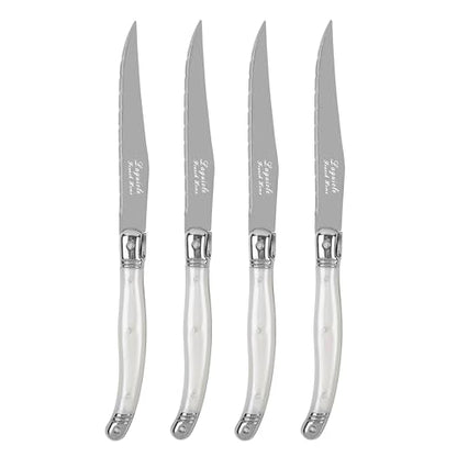 French Home Laguiole Connoisseur 4-Piece Pearl White Steak Knife Set - color: Pearl White